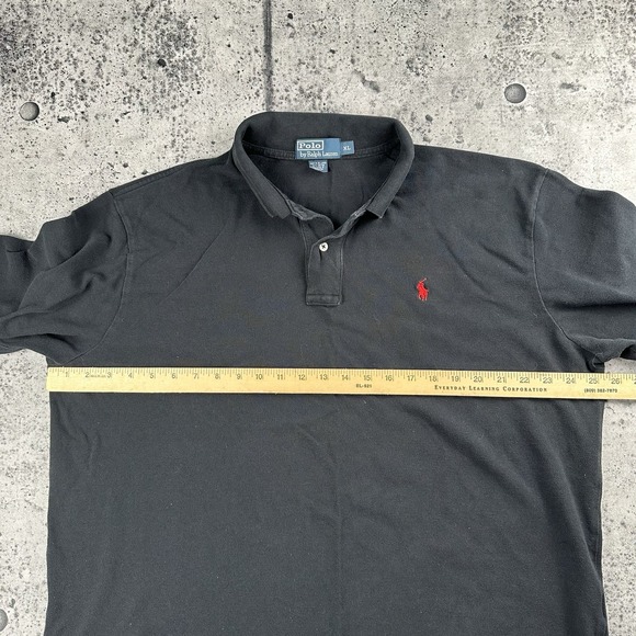 Polo Ralph Lauren Polo Shirt Mens Large Black Long Sleeve Red Pony Logo rugby - Picture 4 of 5